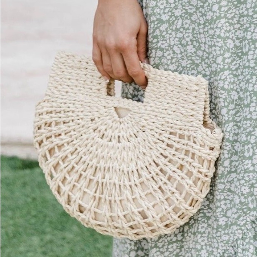 *NEW* PINK LILY Era Of Love Ivory Half Circle Woven Purse